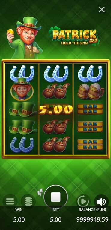 3x5 Patrick: Hold The Spin is a medium volatility game and gives out smaller wins relatively often.