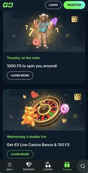 Go4Casino offers bonuses for every weekday