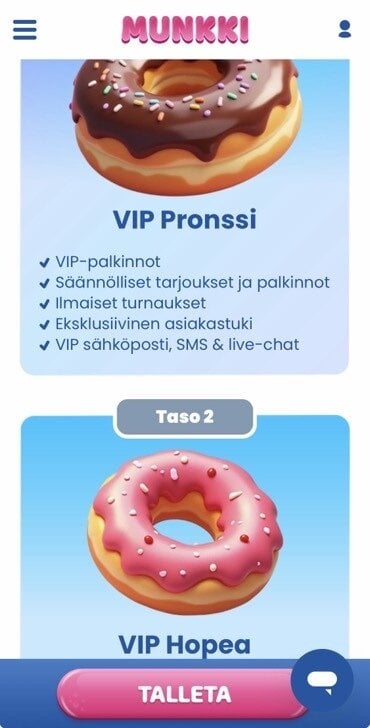 Munkki Kasinon VIP-tasot on kuvitettu erilaisin kuorrutetuin munkein