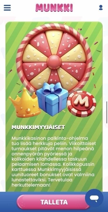 Munkki Kasinon munkkimyyjäiset, kyseessä on kasinon oma uskollisuusohjelma