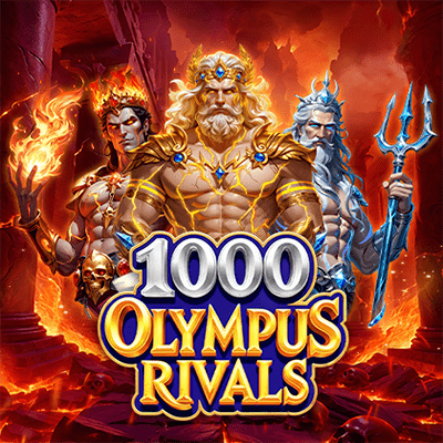 1000 Olympus Rivals slot logo featuring the game's three gods Zeus, Poseidon and Hades