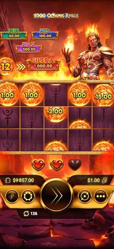 Hades's Pin Win bonus game in 1000 Olympus Rivals gives you three chances to win whatever the laval symbols on the grid show