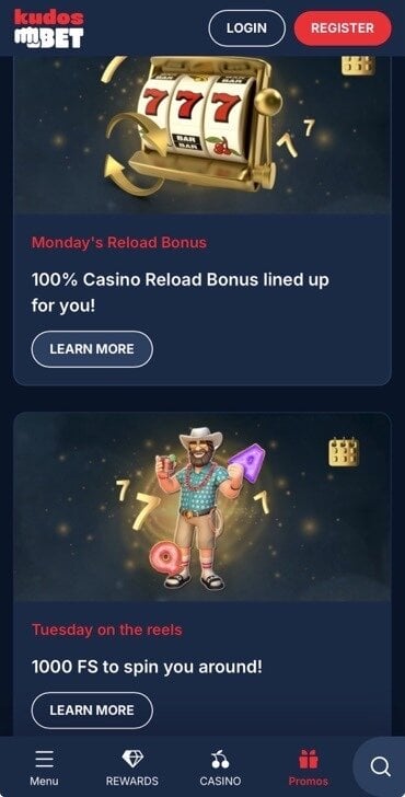 KudosBet Casino has many promotions throughout the week