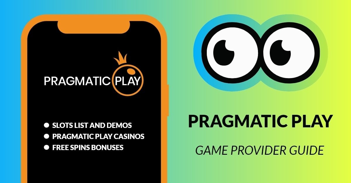 Pragmatic Play game provider guide by Slotsoo is illustrated by the Pragmatic Play logo in white and orange and three bullet points saying slots list and demos, pragmatic play casinos, and free spins bonuses.