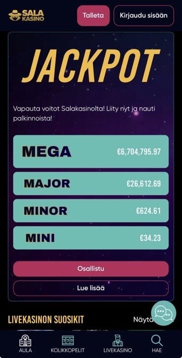 Salakasinon omat jackpotit