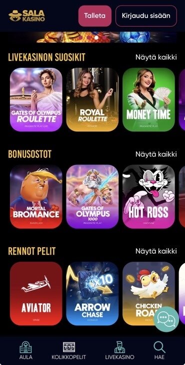 Salakasinon pelivalikoima on todella laaja