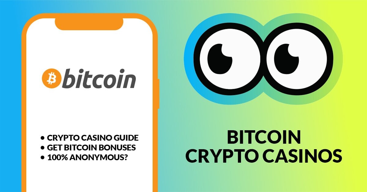 Slotsoo's Bitcoin Crypto Casinos image features a mobile screen with the bitcoin logo on a green blue background