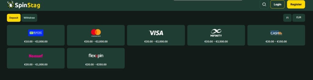 Spinstag casino deposit methods