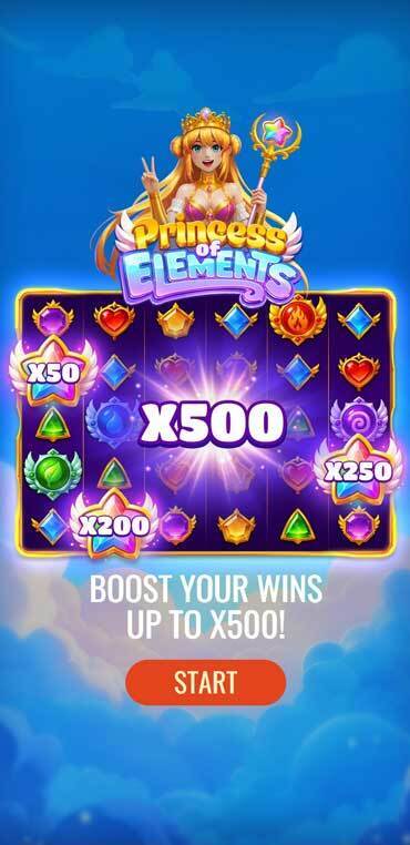 Princess of Elements startscreen highlights the 500x multiplier