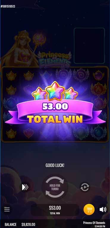 win screen in the game princess of elements